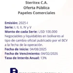 Portada Steritex, C.A. | Oferta Pública de Papeles Comerciales al Portador. Emisión 2025-I / Series I hasta V