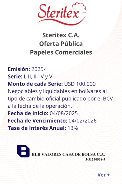 Portada Steritex, C.A. | Oferta Pública de Papeles Comerciales al Portador. Emisión 2025-I / Series I hasta V