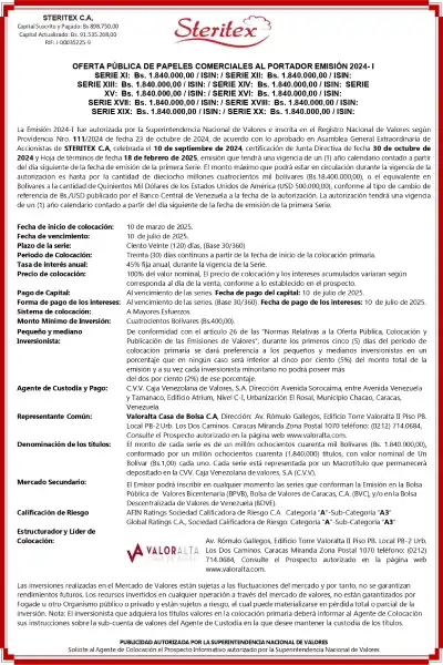 Portada Oferta Pública de Papeles Comerciales al Portador. Emisión 2024- I. Series XI a la XX